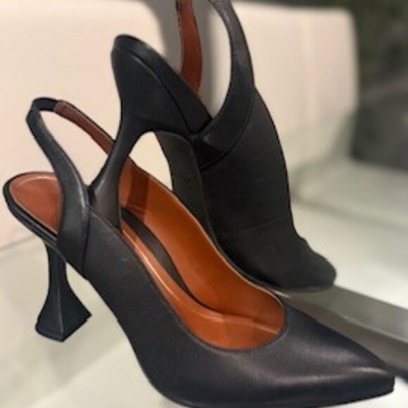 Vionic Adalena Black Leather Slingback Heels - Pointed Toe & Trumpet Heel - Picture 2 of 3